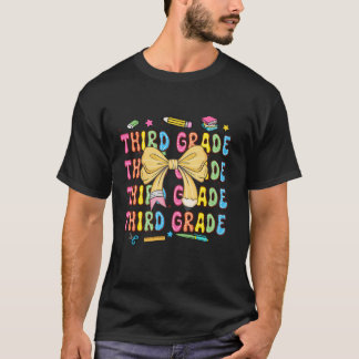Third 3rd Grade Teacher Pencil Coquette Bow Back T T-Shirt