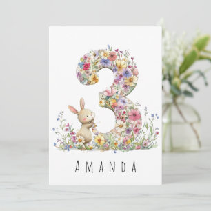 Third Birthday Floral Bunny Card