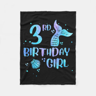 Third Birthday Girl Mermaid 3rd Toddlers Back to Fleece Blanket