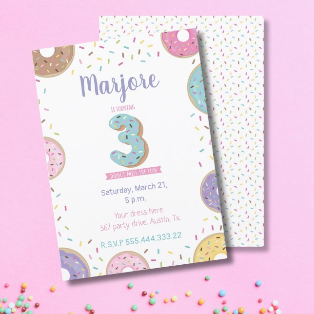 Third Birthday invitation, sweet doughnut invitati Invitation (Creator Uploaded)
