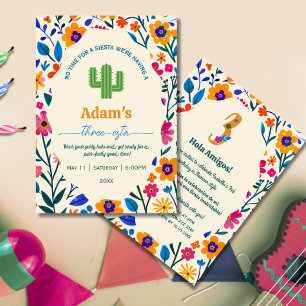 Third Birthday Mexican floral cactus - Three-esta  Invitation
