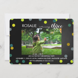 Third Birthday Party   Chalkboard Confetti Photo Invitation
