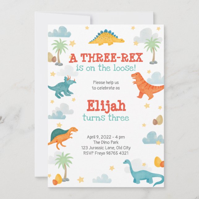 Third Birthday Party Dinosaurs invitation (Front)