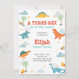 Third Birthday Party Dinosaurs invitation