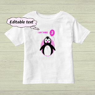 Third birthday penguin pink balloon toddler T-Shirt