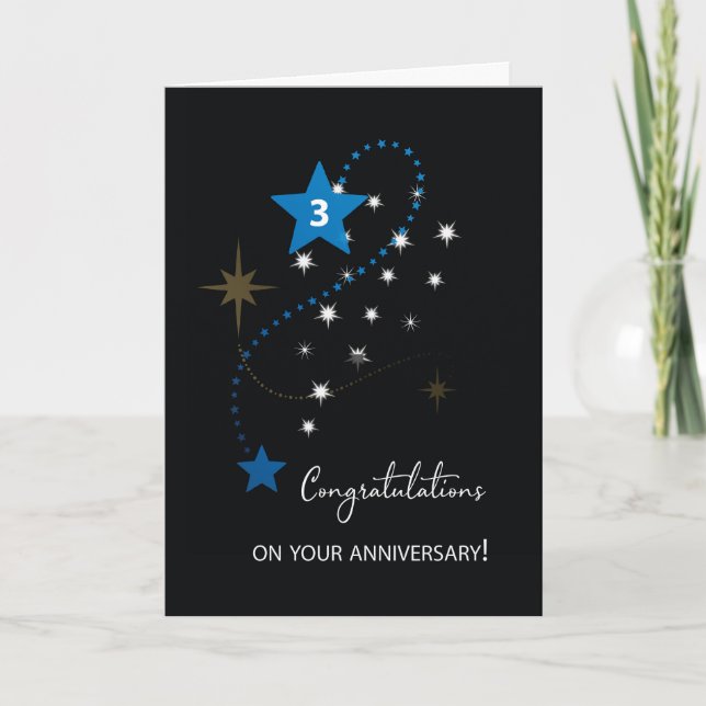 Third Employee Anniversary Congratulations Stars Card (Front)