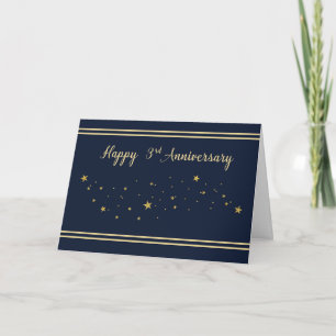 Third Employee Anniversary Gold Glitter Stars Card