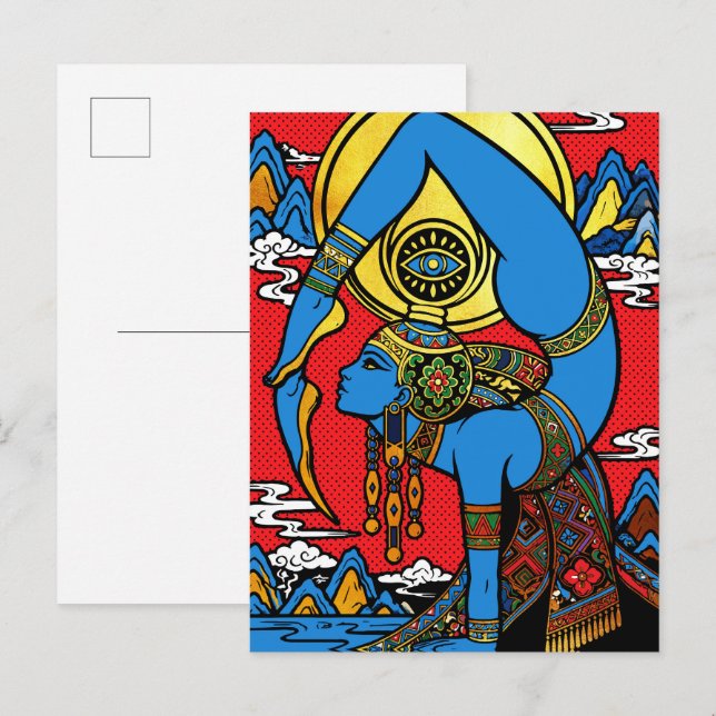 Third Eye – Blue Yogini in Pop Art Backben Postcard (Front/Back)