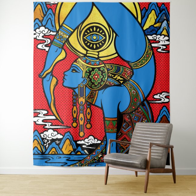 Third Eye – Blue Yogini in Pop Art Backben Tapestry (In Situ)