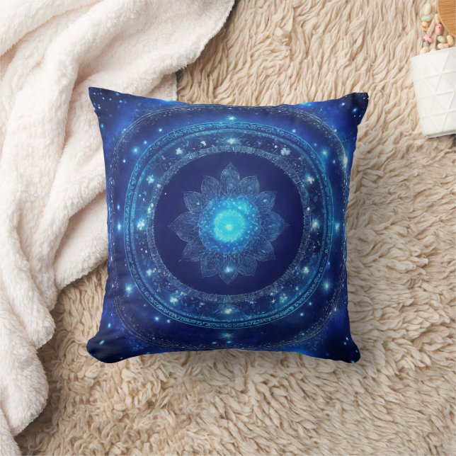 Third Eye Chakra Blue Mandala Cushion (Blanket)