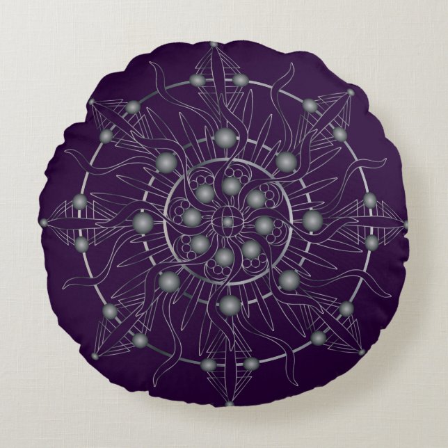 Third Eye Chakra Shadow Mandala Round Pillow (Front)