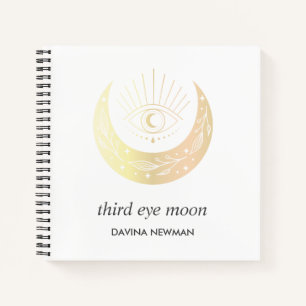 Third eye crescent moon Boho Monogram white Notebook