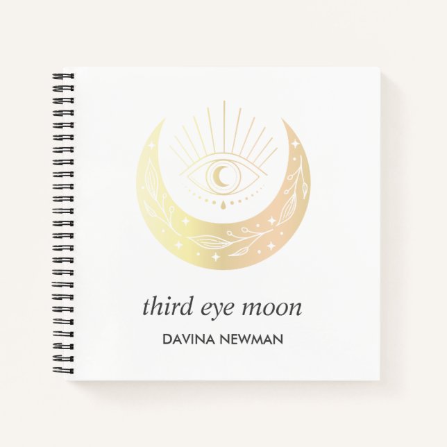 Third eye crescent moon Boho Monogram white Notebook (Front)