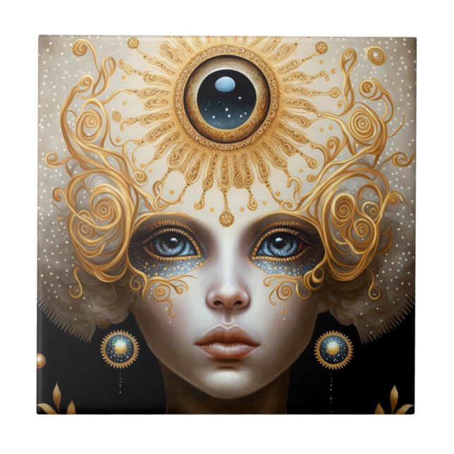 Third Eye Goddess Fantasy Art Ceramic Tile (Front)