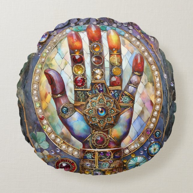 Third Eye Mystic Palm Round Cushion (Front)
