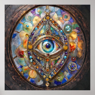 Third Eye on Stained Glass and Bronze Poster