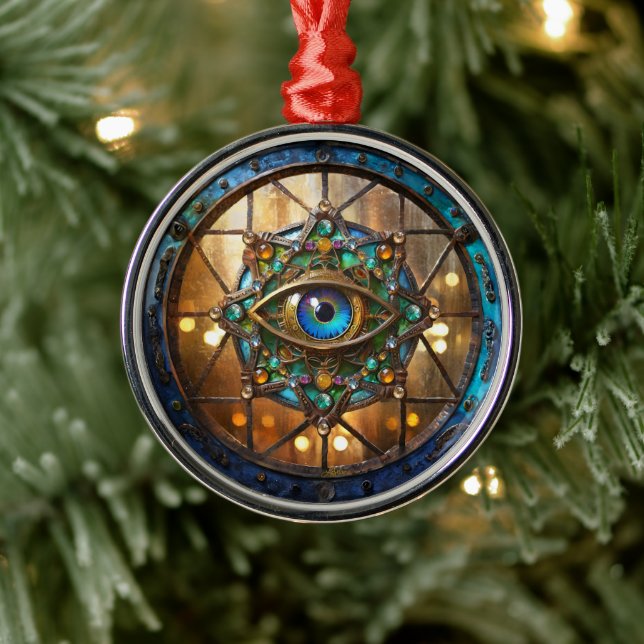 Third Eye Rustic Porthole Window Metal Ornament (Tree)