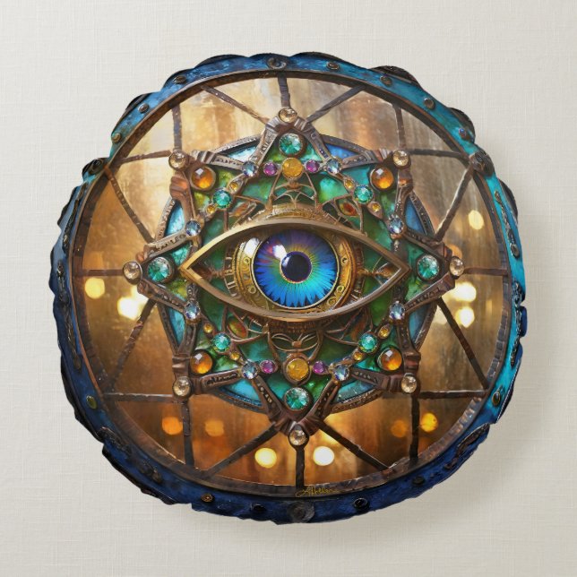 Third Eye Rustic Porthole Window Round Cushion (Front)