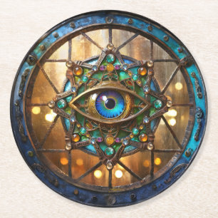 Third Eye Rustic Porthole Window Round Paper Coaster