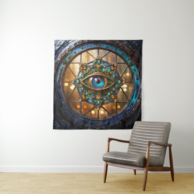 Third Eye Rustic Porthole Window Tapestry (In Situ)