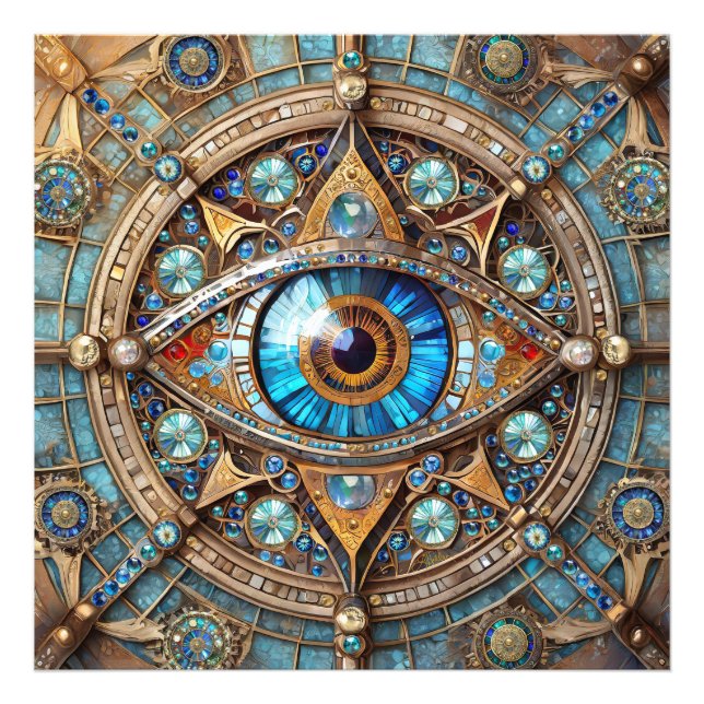 Third Eye - Turquoise Blue Gold Mandala Photo Print (Front)