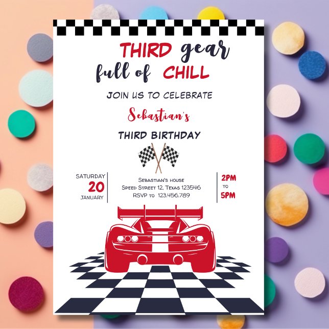 Third gear full of chill third kids birthday invitation (Creator Uploaded)
