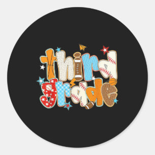 Third Grade Back To School Baseball Basketball Pre Classic Round Sticker