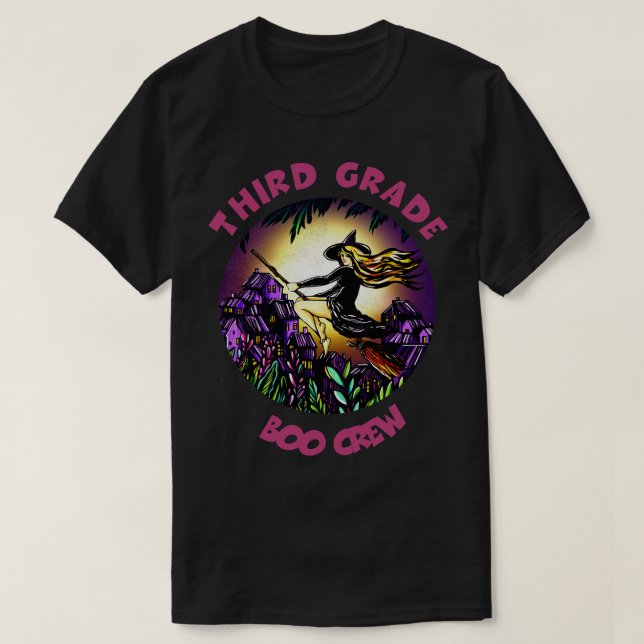 Third Grade Boo Crew Funny Halloween Party Tee Sca (Design Front)