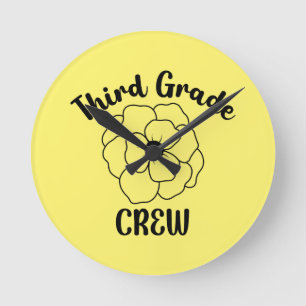Third Grade Crew Floral Round Clock
