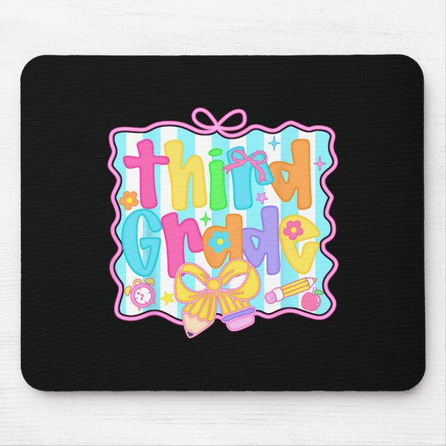 Third Grade Girls Back To School Bow Cute Coquette Mouse Pad (Front)
