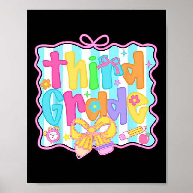 Third Grade Girls Back To School Bow Cute Coquette Poster (Front)