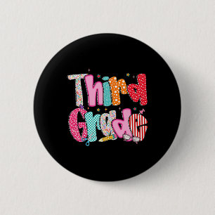 Third Grade Girls Back To School Preppy Pencil 3rd 6 Cm Round Badge