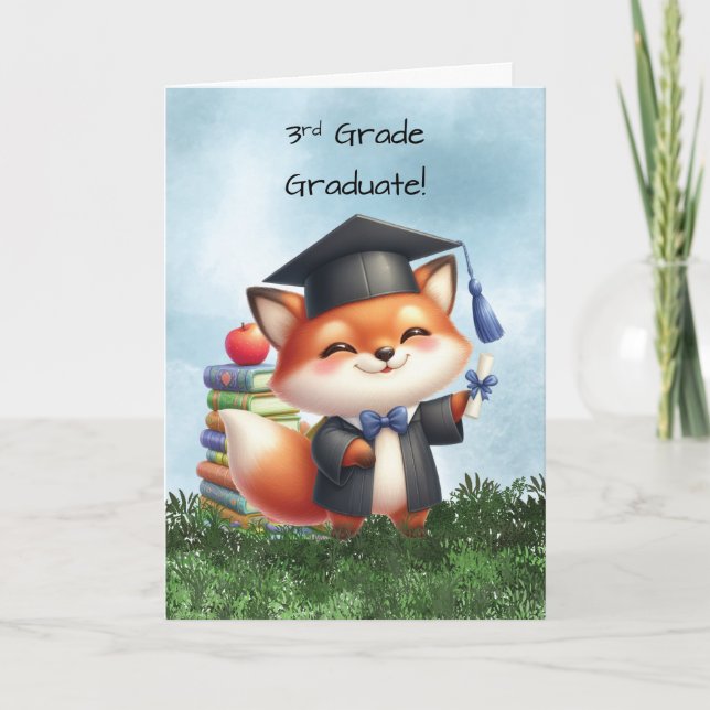 Third Grade Graduation Boy Fox Congratulations Card (Front)