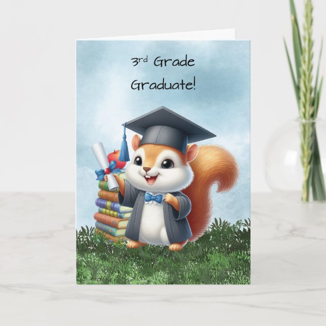 Third Grade Graduation Boy Squirrel Congratulation Card (Front)