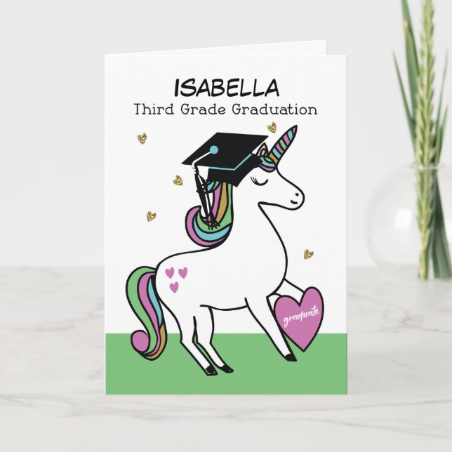 Third Grade Graduation Congratulations Unicorn Card (Front)