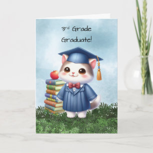 Third Grade Graduation Girl Cat Congratulations Card