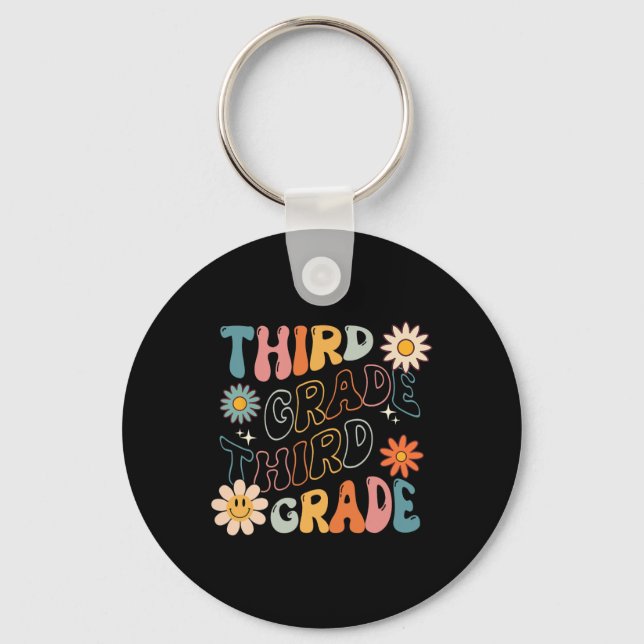 Third Grade Groovy Byck To School Team Teacher Stu Key Ring (Front)