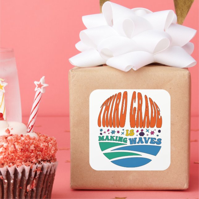 Third Grade is Making Waves Back to School Square Sticker (Party)