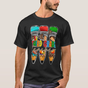 Third Grade Leopard Pencil 3rd Grade Teacher Back T-Shirt