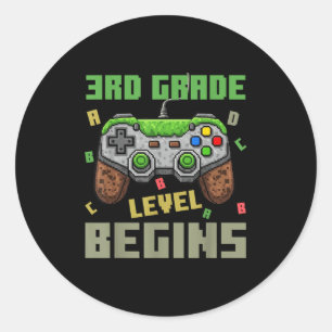 Third Grade Level Begins Gamer Boys Kids Back To S Classic Round Sticker
