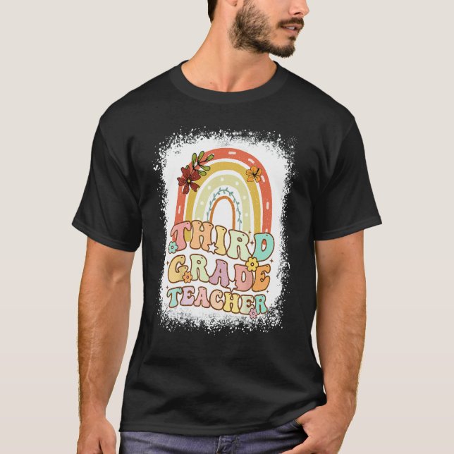 Third Grade Rainbow Bleached Retro Back To School  T-Shirt (Front)