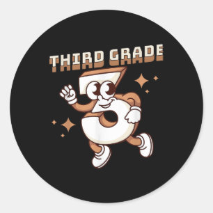 Third Grade Retro Funny 3 Back To School Girl Boy Classic Round Sticker