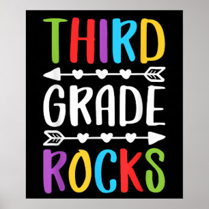 Third Grade Rocks  Back To School Boy Girl Teacher Poster