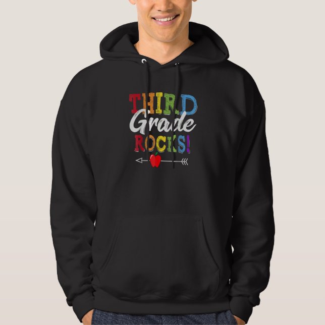 Third Grade Rocks Team 3rd Squad Teacher Back To S Hoodie (Front)