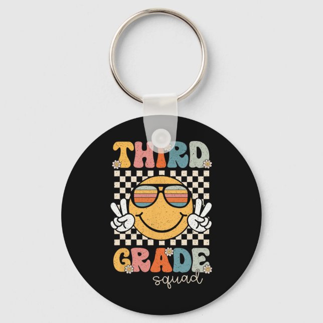 Third Grade Squad Retro Back To School 3rd Grade T Key Ring (Front)