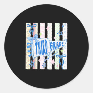 Third grade teacher 3rd grade pennant flag back to classic round sticker