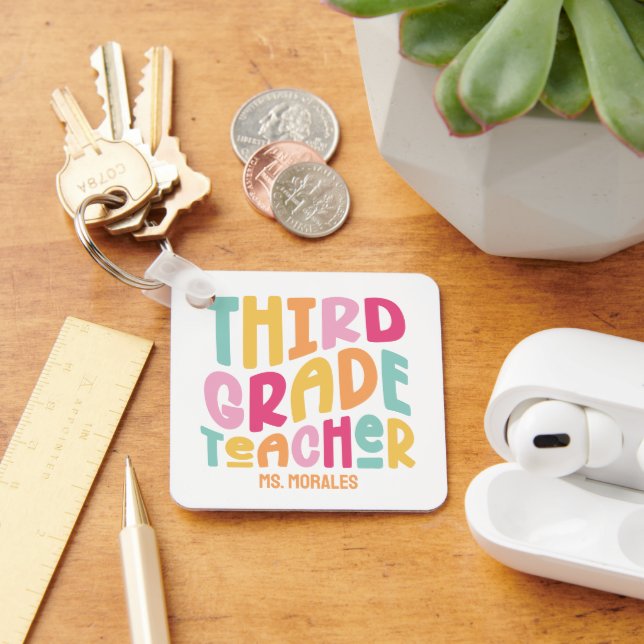 Third Grade Teacher Appreciation Colourful Key Ring (Desk)
