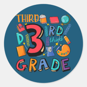 Third Grade Teacher Back To School Boys Girls 3rd Classic Round Sticker