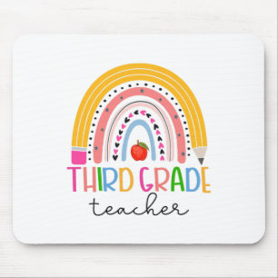 Third Grade Teacher Ck To School Boho Rainbow Leop Mouse Pad