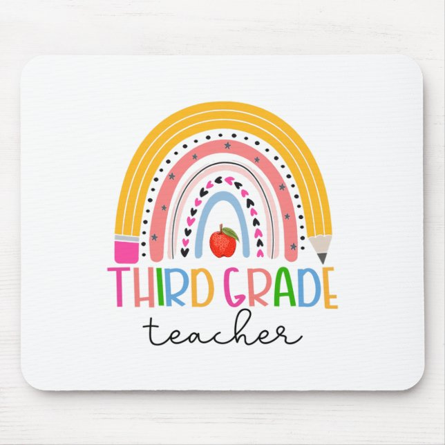 Third Grade Teacher Ck To School Boho Rainbow Leop Mouse Pad (Front)